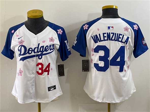 Women%27s Los Angeles Dodgers #34 Fernando Valenzuela White Royal 2025 Tokyo Series Limited Stitched Jersey->mlb womens jerseys->MLB Jersey